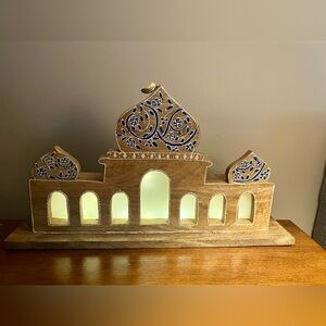 Wooden Decorative Temple with Blue Accents From India
